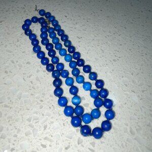 VINTAGE Lapis Lazuli bead, 24” necklace. Knotted and strung on deep blue string.